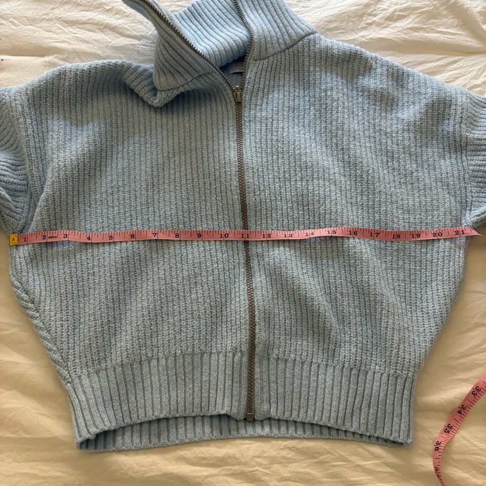 Old Navy Girls Light Blue SoSoft Collared Ribbed Zip-Up Knit Sweater - Picture 9 of 10